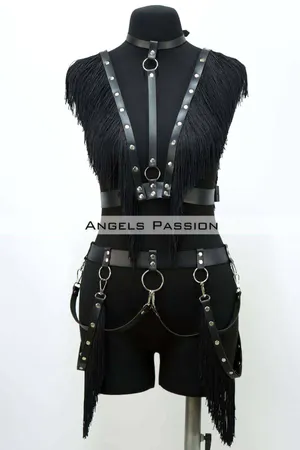Tasseled Leather Harness Suit, Tasseled Dress Accessory - APFT768