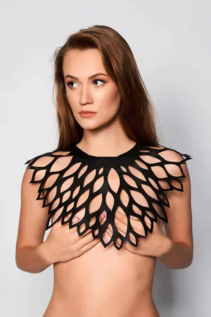 Stylish Leather Harness Shawl with Drop Detail - APFT1407