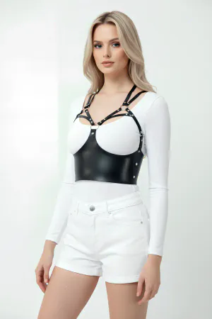 Leather Harness Bustier with Chest Detail, Stylish Leather Corset - APFT872
