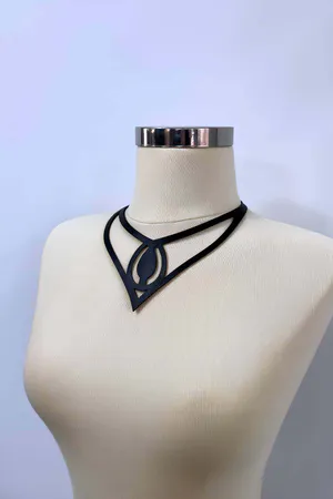 Stylish Leather Choker with Drop Detail, Leather Choker Necklace - APFT1410