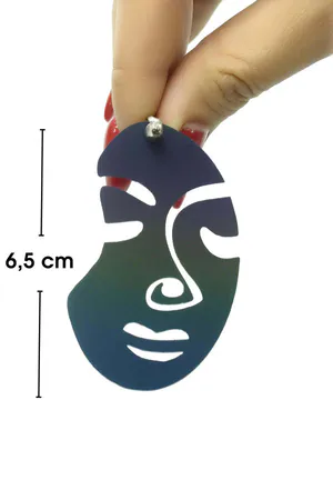 Black Abstract Women's Face Earrings, Stylish Laser Cut Leather Earrings - APBJ005