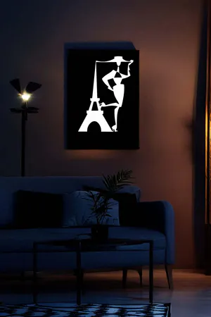 Reflective Eiffel Tower and Female Figure Leather Wall Painting