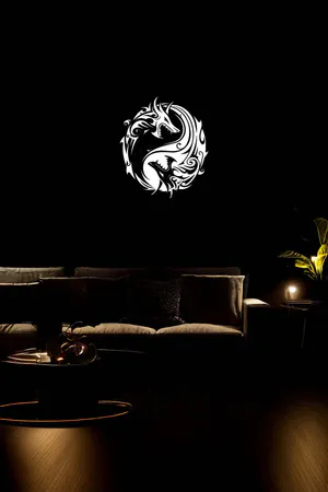 Reflective Yin Yang Dragon Symbol Leather Wall Painting