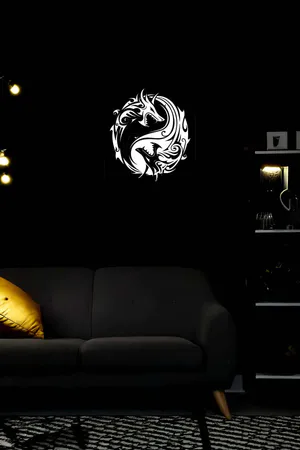 Reflective Yin Yang Dragon Symbol Leather Wall Painting