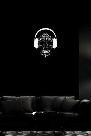 Reflective Decorative Sugar Skull Leather Painting with Headphones