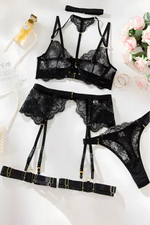 Lace Bra Set, Rubber Detailed Underwear