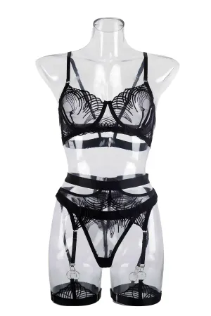 Lace Detailed 3 Piece Transparent Fantasy Underwear Set - APT003