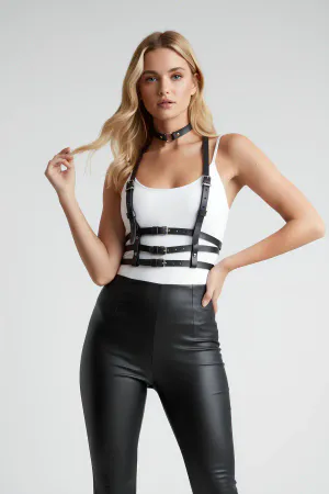 Stylish 3-Row Leather Belt and Choker for Shirts and T-Shirts - APFT615