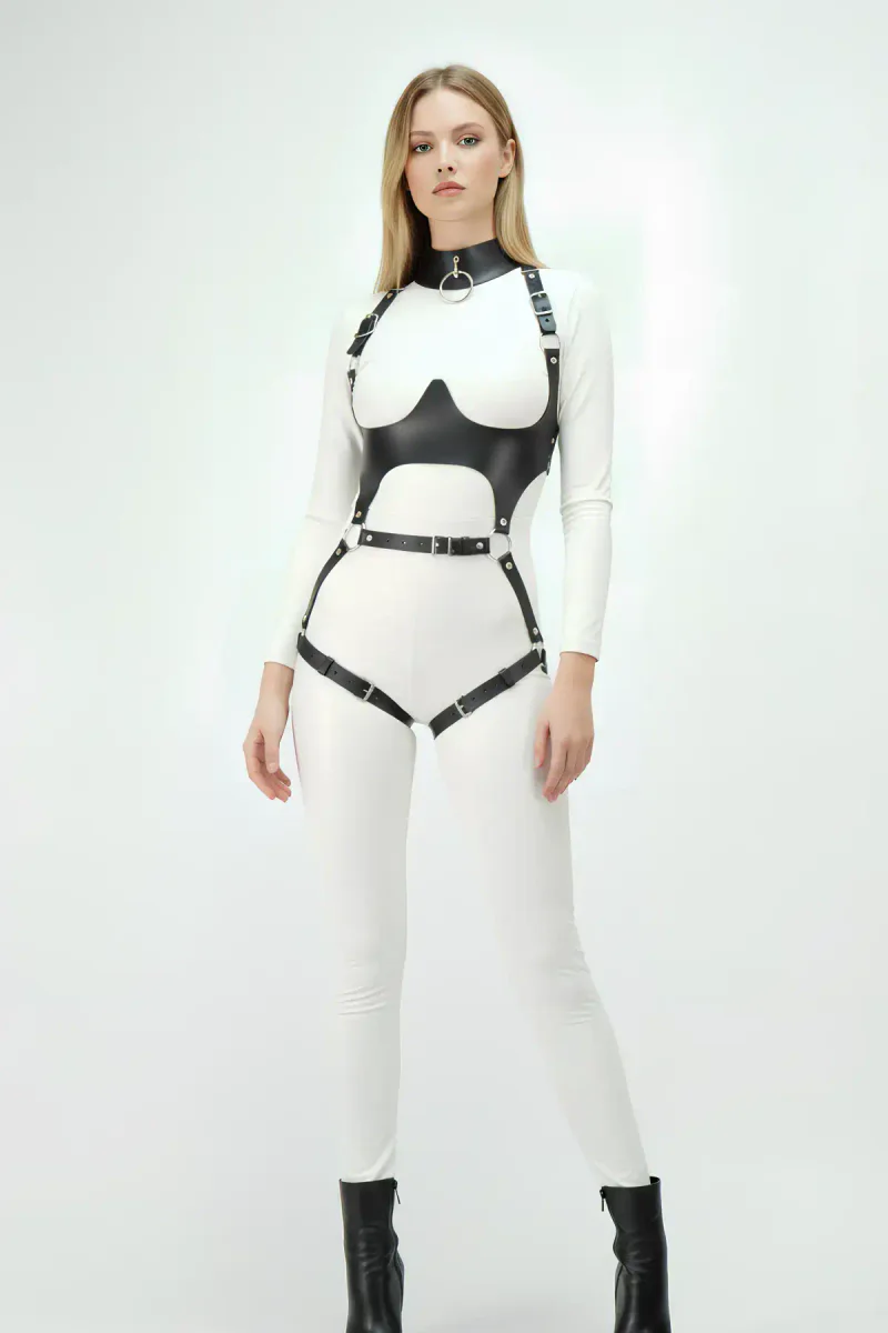 Underbust Leather Harness with Adjustable Straps for Women