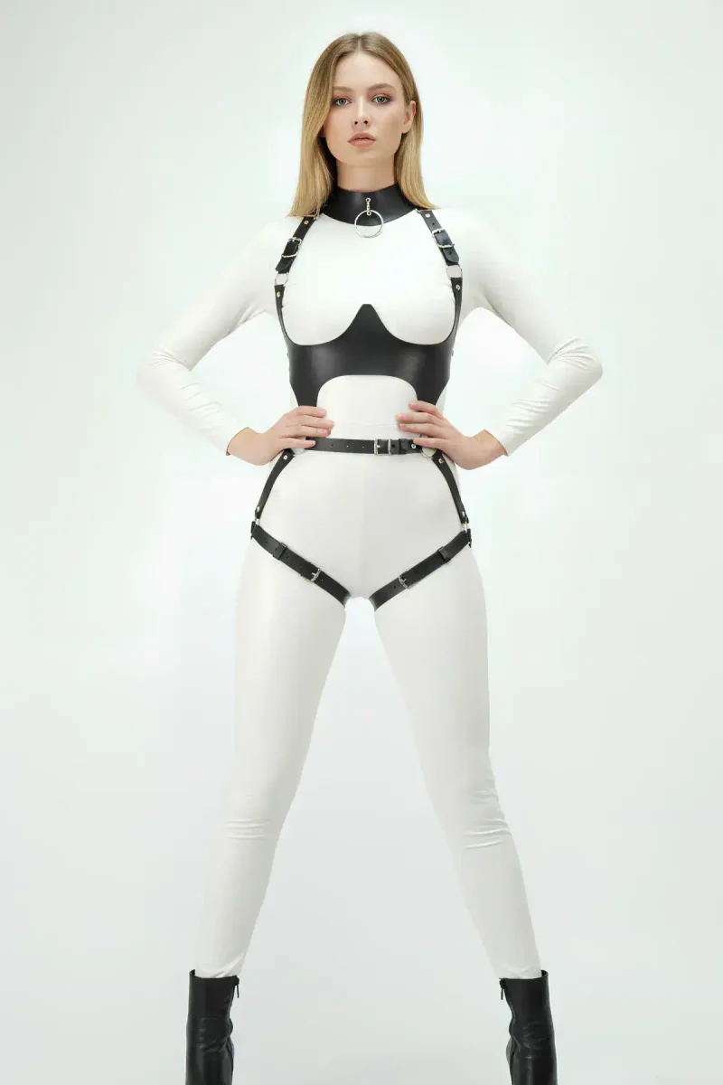 Underbust Leather Harness with Adjustable Straps for Women