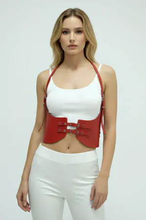 Red Color Thick Women's Belt, Dress Belt, Stylish Leather Belt, Leather Belt Harness - APFT605