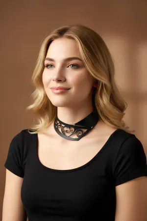 Laser Cut 2 Piece Stylish Leather Choker, Leather Necklace - APFT1423