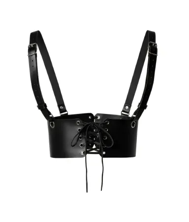 Black Faux Leather Underbust Harness Front Corset Lacing Shoulder Straps