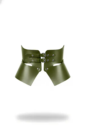 Khaki Leather Wide Women's Belt, Corset Leather Belt - APFT611