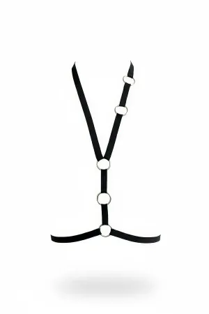 Minimalist Body Harness Black Vegan Leather Adjustable Straps Silver O-Rings