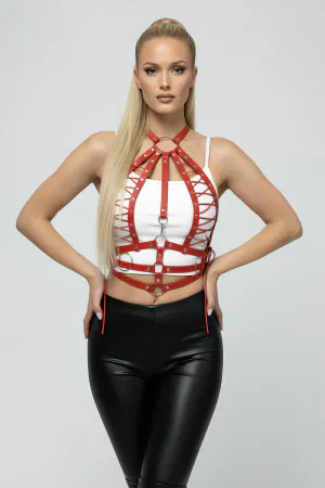 Red Women's Belt Laced Body Accessory with Metal Buckle - APFT1077
