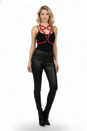 Red Women's Belt Body Accessory with Cross Buckle - APFT108