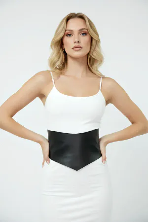 Black Women's Belt Wide Faux Leather Corsage Waist Belt - APFT1112