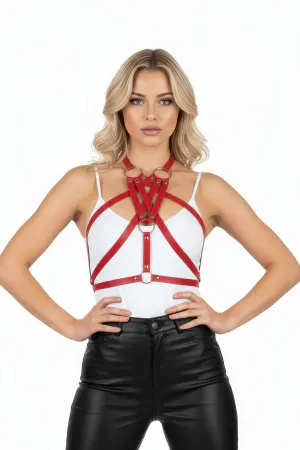 Red Women's Belt Leather Body Harness Accessory - APFT11