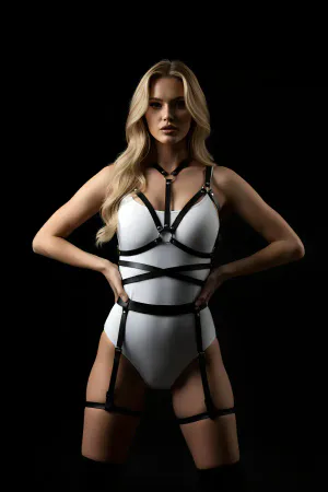 Black Harness Suit Ring Detailed Body Accessory - APFT122