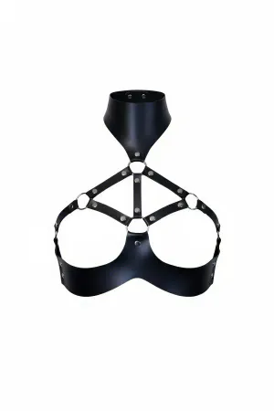 Black Women's Belt High Collar with Metal Ring Detail - APFT1237