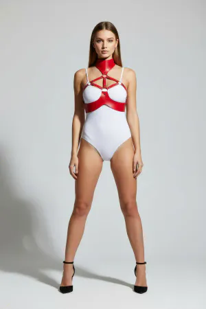 Red Women's Belt Faux Leather Body Corset Accessory - APFT1237