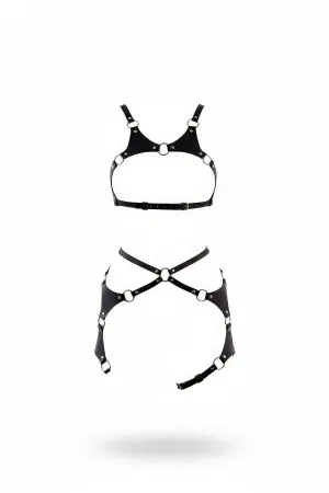 Black Harness Set with Leather O-Ring Adjustable - APFT1253