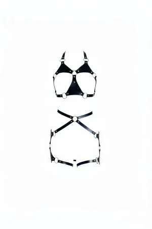 Black Harness Set O-Ring Detailed Body Accessory - APFT1272