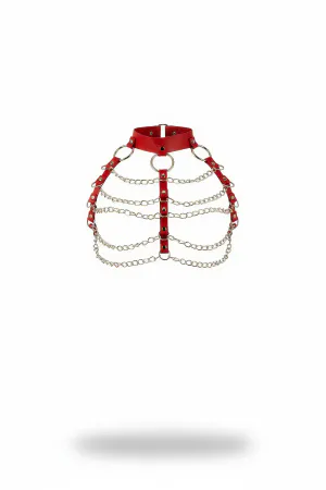 Red Women's Belt Chain Detailed Faux Leather Body Accessory - APFT1285