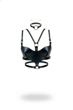 Black Women's Belt Leather O-Ring Detailed Body Accessory - APFT1296