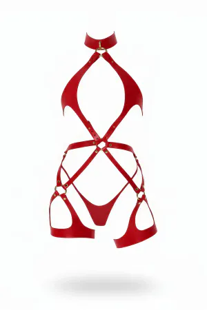 Red Harness Set with Leather Metal Ring Detail - APFT1331