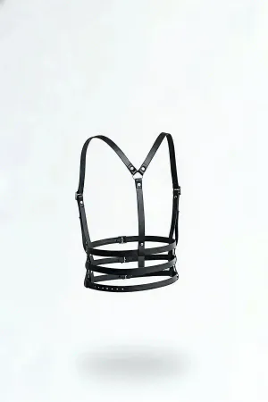 Black Women's Belt Leather Body Accessory with Multiple Buckles - APFT135