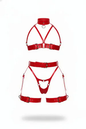 Red Harness Suit Leather High Collar Choker Detailed - APFT1378