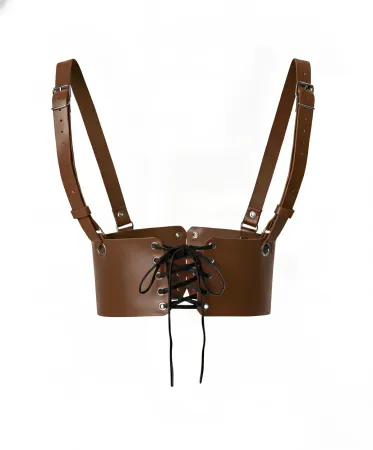 Brown Women's Belt-Tied Bodice with Shoulder Detail - APFT1429