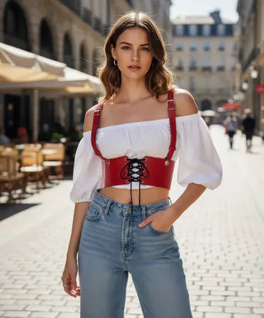 Red Women's Belt Lace-Up Corset Waist Accessory - APFT1429