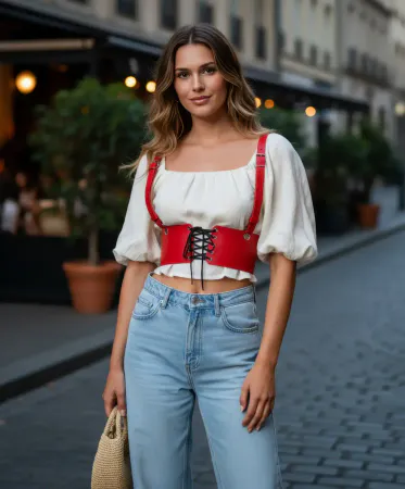 Red Women's Belt Lace-Up Corset Waist Accessory - APFT1429