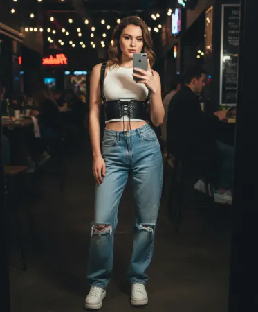 Black Women's Wide Corset Waist Accessory with Belt - APFT1429