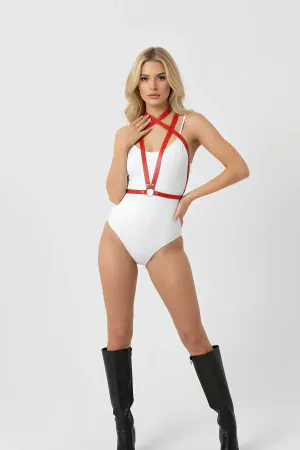 Red Women's Belt Cross Thin Leather Body Accessory - APFT15