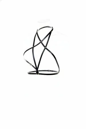 Black Faux Leather Cross-Strap Chest Harness Women Adjustable Straps