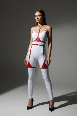 Red Harness Suit Leather Adjustable Full Body Set - APFT226