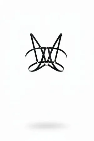 Black Chest Harness with Cross-Tie Metal Ring Detail - APFT236