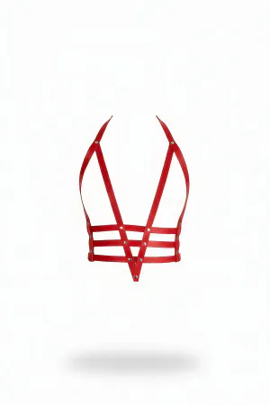 Red Chest Harness Faux Leather Riveted Body Accessory - APFT237