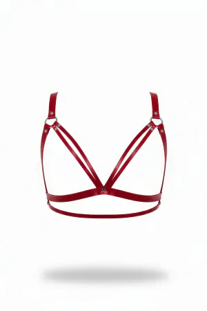Red Chest Harness Faux Leather with Metal Ring Detail - APFT238