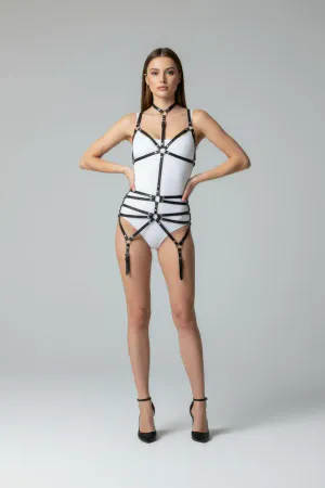 Black Body Harness Adjustable Body Garter with Neck Detail - APFT262