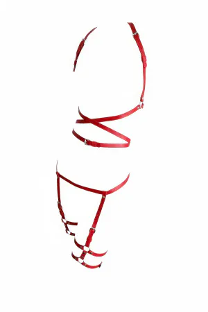 Red Harness Suit with Buckle Body Leg Accessory - APFT274