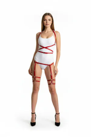 Red Harness Suit Cross Band Adjustable Body Set - APFT274