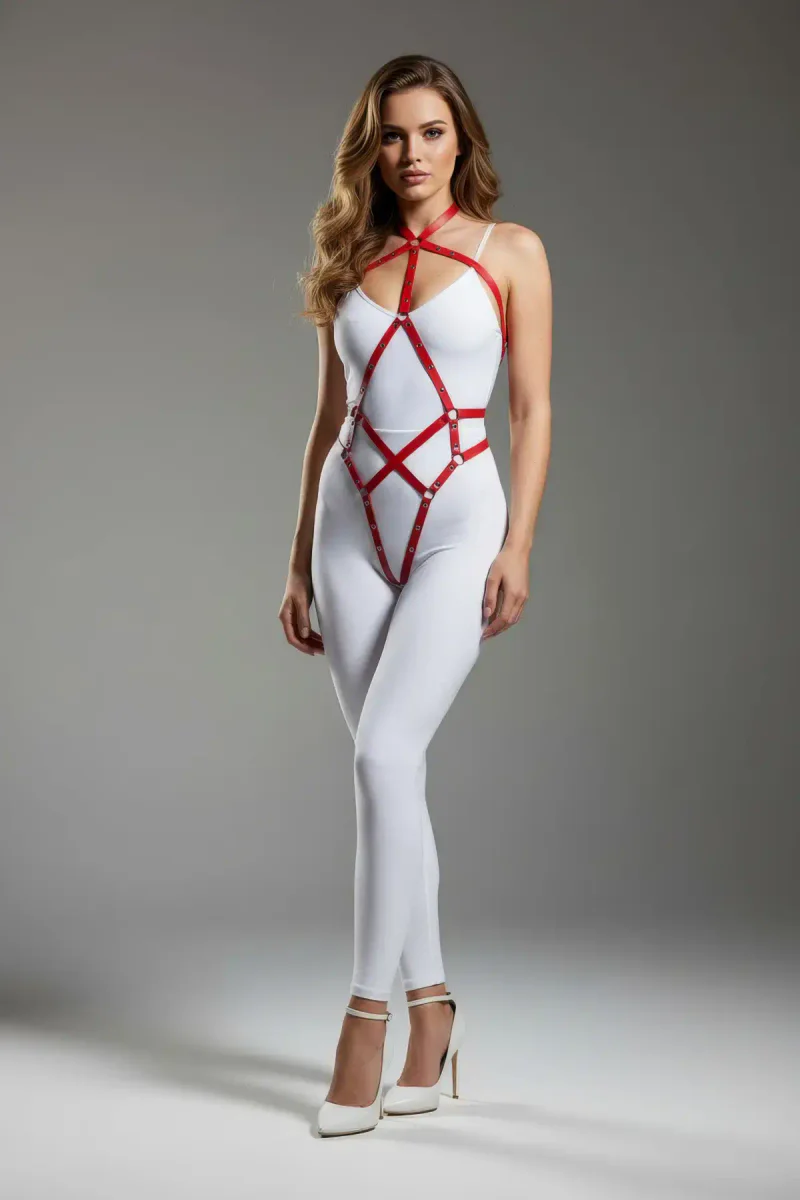 Red Body Harness for Women - Shiny Faux Leather Adjustable Fashion Accessory