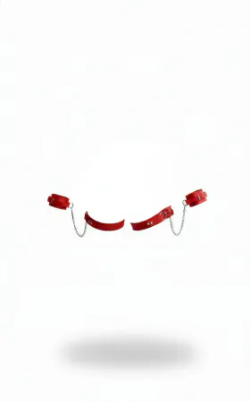 Red Harness Tool Chain Detailed Leather Handcuff Set - APFT300