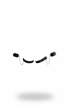 Black Harness Set Leather Cuff Set with Chain Detail - APFT300