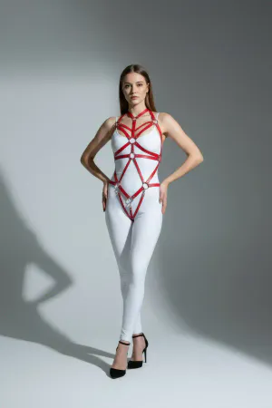 Red Body Harness Leather with Metal Ring Detail - APFT316